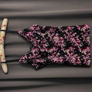 WHBM XL Black Stretchy Floral Cami with Lace